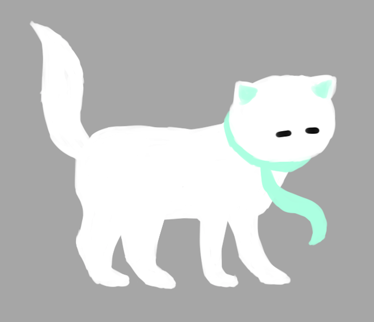 a hand-drawn white cat standing.